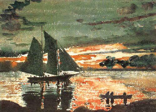 Winslow Homer Sunset Fires France oil painting art